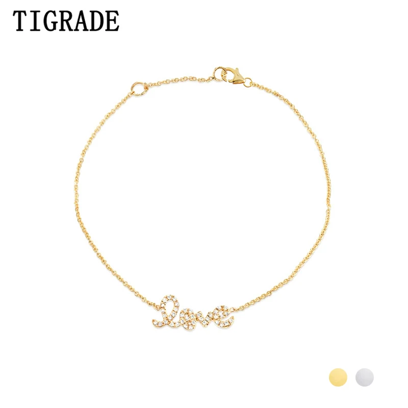 

Tigrade 100% 925 Sterling Silver Love Letter Cubic Zircon Chain Bracelet For Women Girls Luxury Party Wedding Fine Jewelry Gift