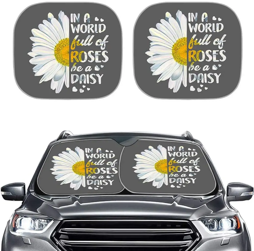 

Daisy Quote Front Windshield Sun Shade - 2pcs Folding Auto Sunshade for Car Truck SUV - Blocks UV Rays Sun Visor Protector