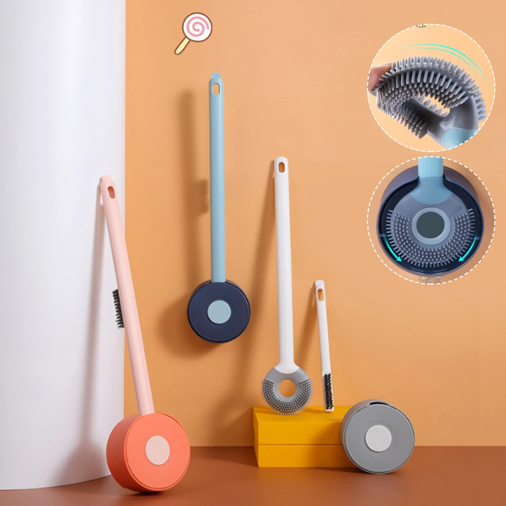 

Silicone Toilet Brush With Holder Flexible Wall-Mounted Toilet Bowl Cleaning Tool With 2 Brush Bathroom Accessories Dropshipping