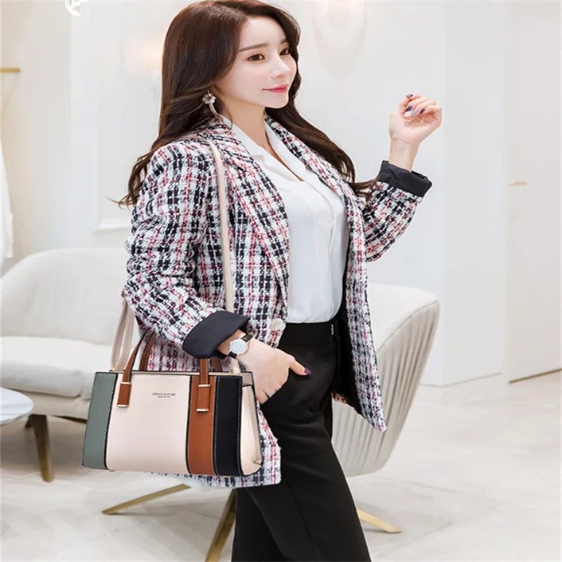 Fashion Luggage &Bags Women's Handbags Crossbody NEW Contrasting Color Stitching Large Capacity PU Business  Ladies Bolsos