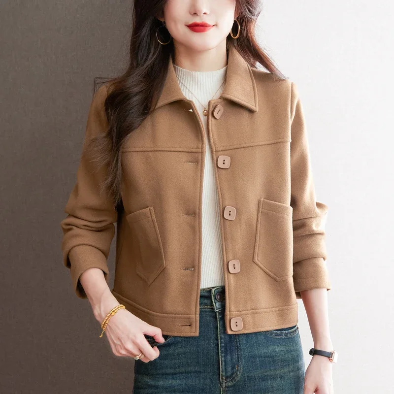 Новинка 2024 осенне-зимняя женская однобортная короткая куртка с отложным