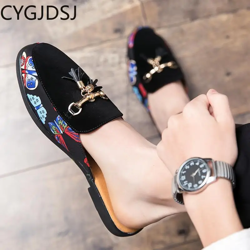 Мюли мужские Летние полуботинки для мужчин повседневные кожаные шлепанцы