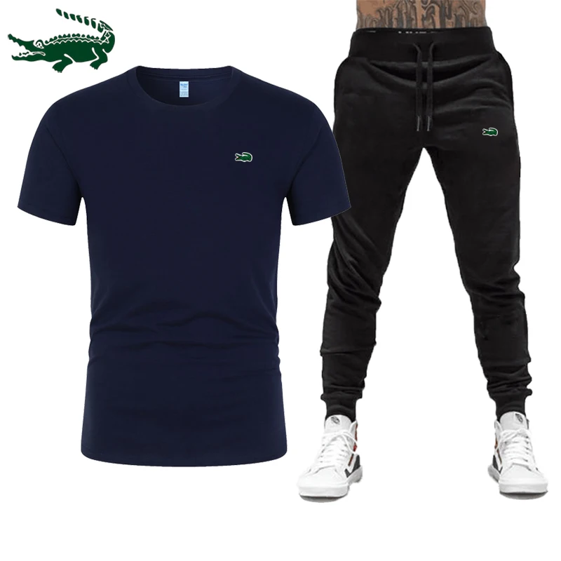 high-quality 2023 spring and summer new men's casual sports cotton round neck short-sleeved T-shirt+casual sports pants set S-3X