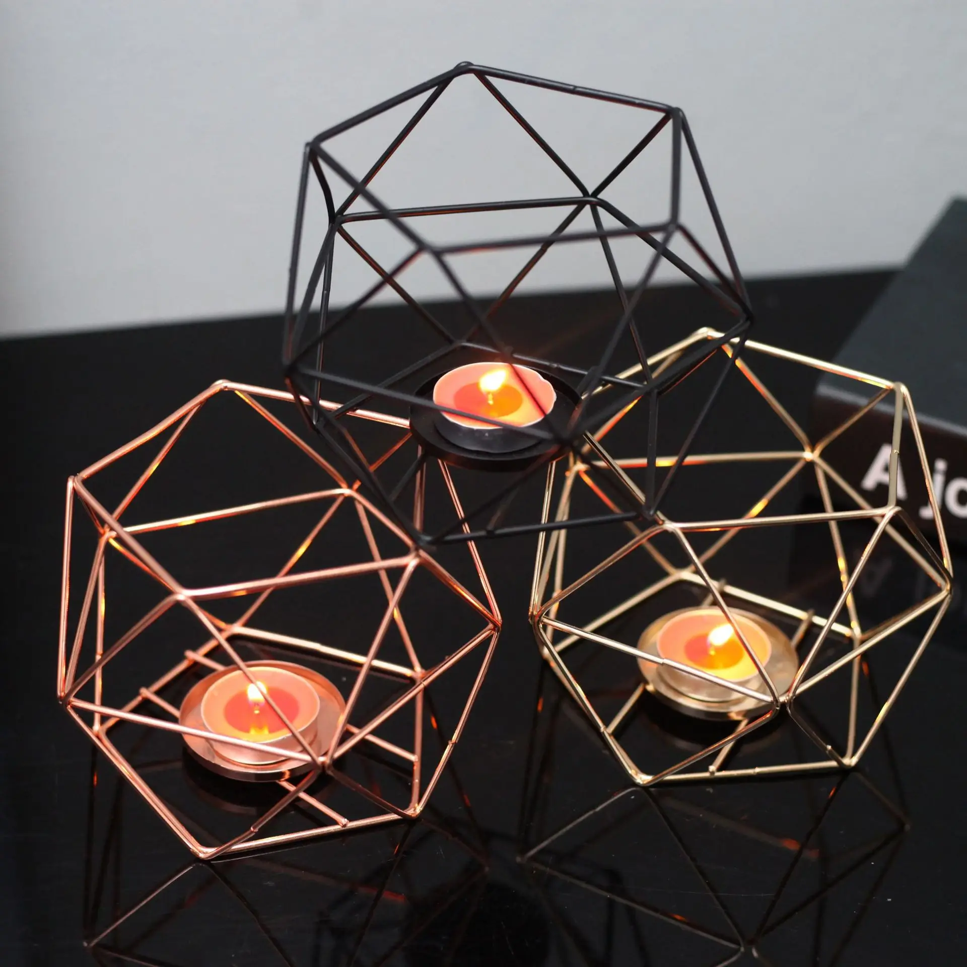 

Creative Iron Geometric Candle Holder Ornaments Aroma Candle Holders Bedroom Living Room Home Decorations Candle Holder