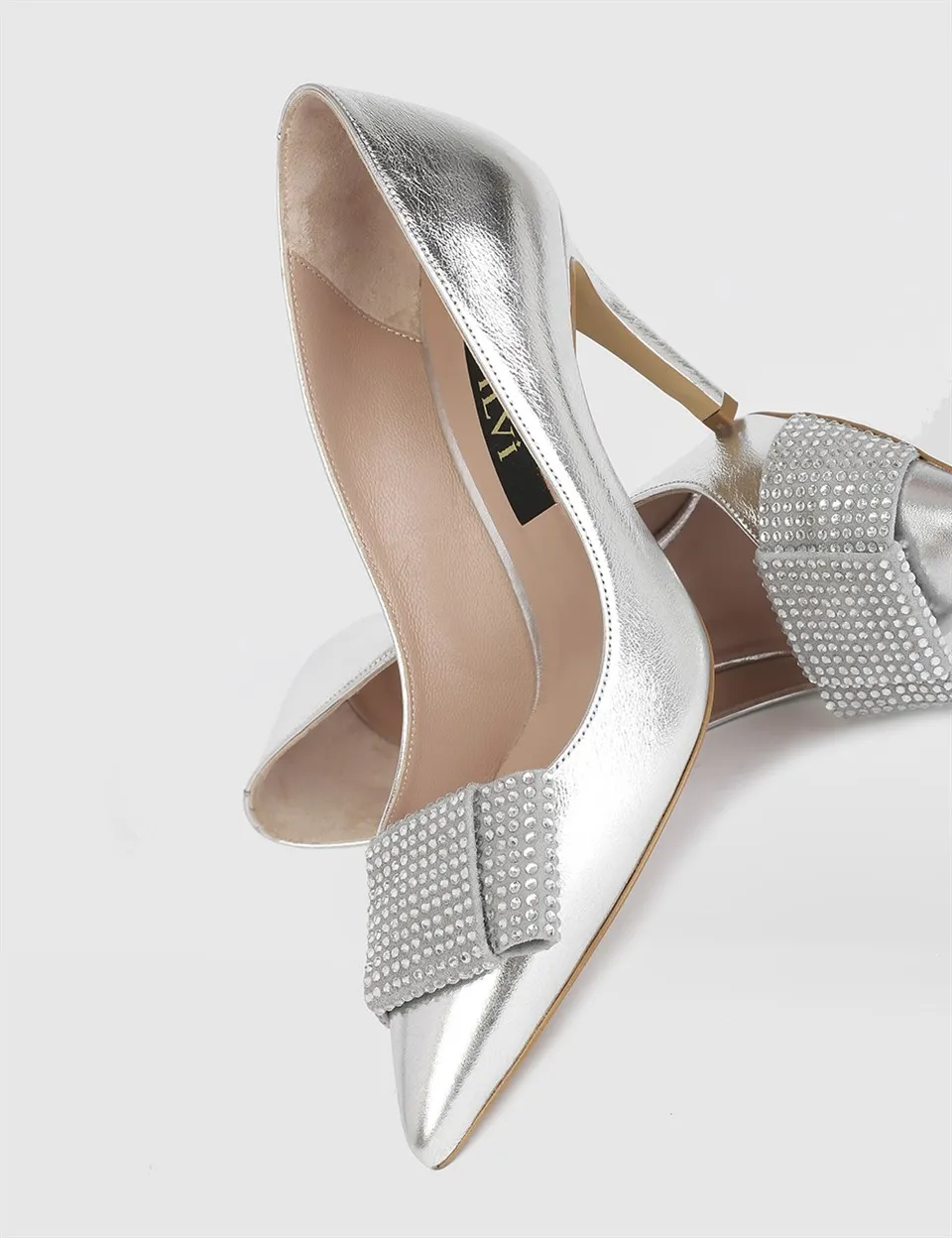 

ILVi-Genuine Leather Handmade Turep Silver Leather Women's Pump Women Shoes 2021 Spring/Summer