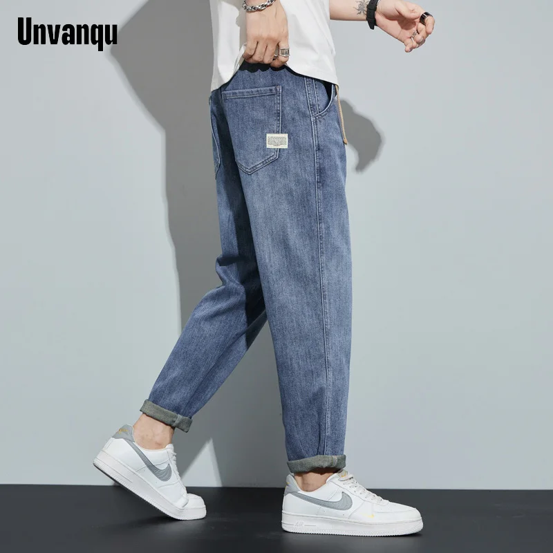 Уличная мода Unquvan в стиле Харадзюку мужские узкие джинсы весна-лето офисные