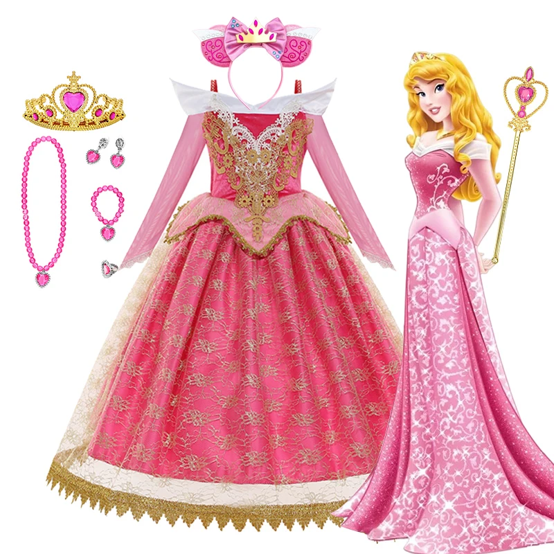 

Disney Girls Sleeping Beauty Princess Dress Up Children Fancy Kids Cosplay Aurora Luxury Costume Halloween Carnival Mesh Clothes