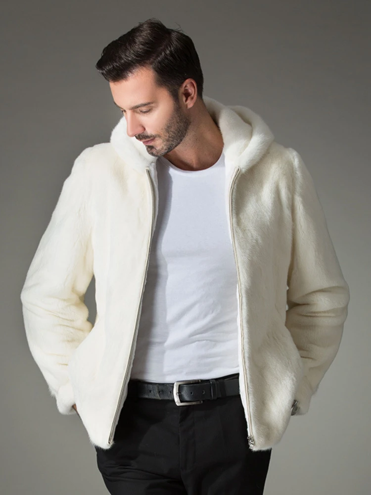 Новая имитация меха норки с капюшоном мужская шуба осень и зима теплое пальто