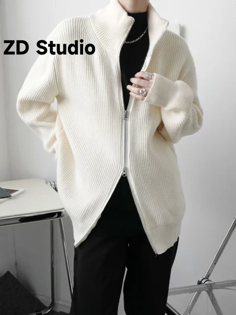 

[ZD Studio] Black Size Knitting Cardigan Sweater Loose Fit Turtleneck Long Sleeve Women New Autumn Winter 2023