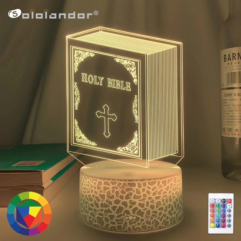 

3D Optical Acrylic Night Light Lamp Book Holy Bible for Bedroom Decor Unique Christian Gift Dropshipping Usb Battery Table Lamp