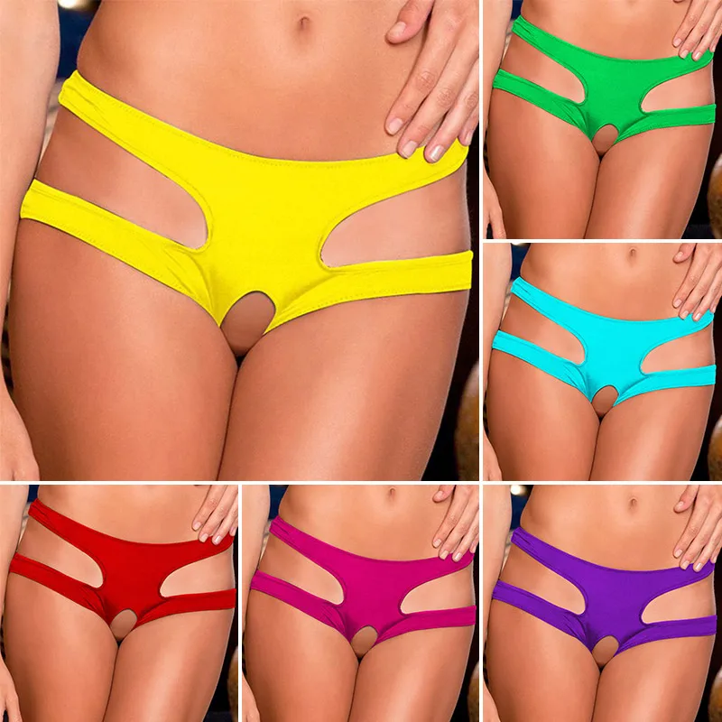 

1pc Women's Underwear Large Size Low-waisted Panties Candy Color Hollow Out Crotchless Knickers Open Range Underwear