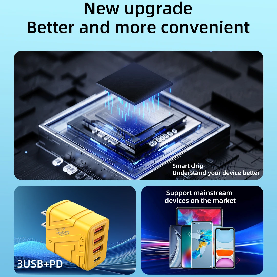 Зарядное устройство для сотового телефона 3USB+1PD Type-c с портом Multi-U Европы и США