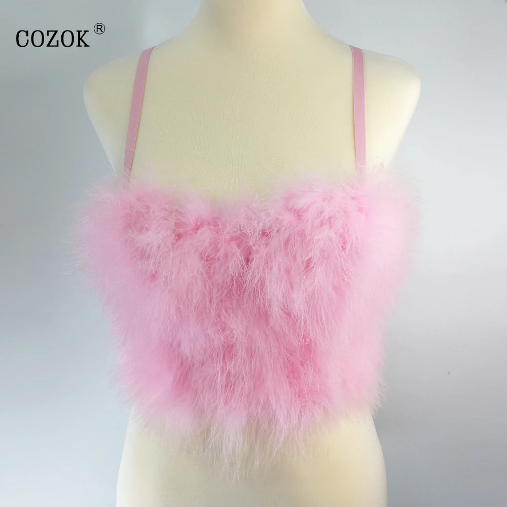 

2022 Sexy Cropped Crop Top Outfits Female Corset Full Feather With Cup Nightclub Party Short Women Camis In Bra