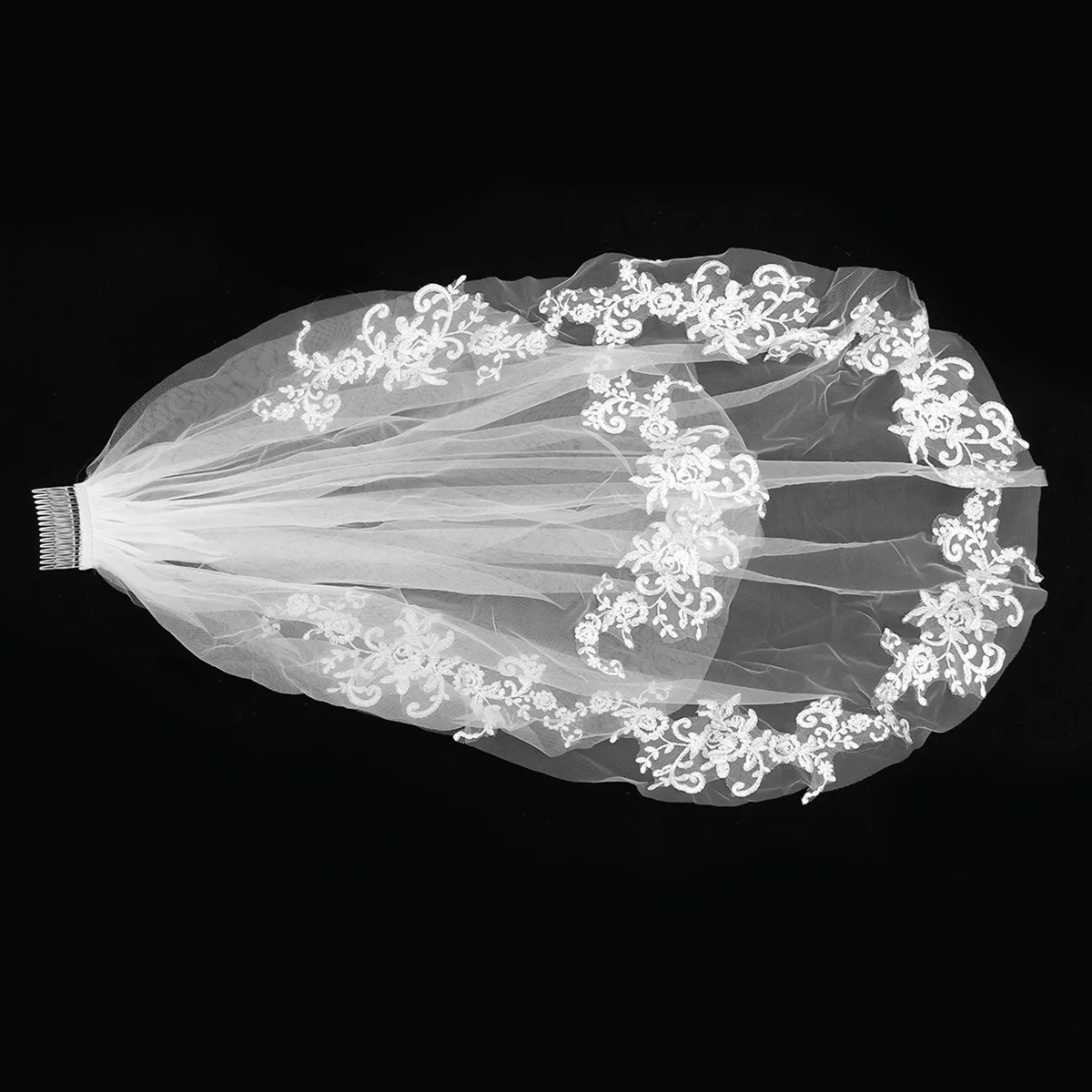 

Simple Elegant Dual Layer Short Bridal Veils with Hair Side Comb (White) Wedding