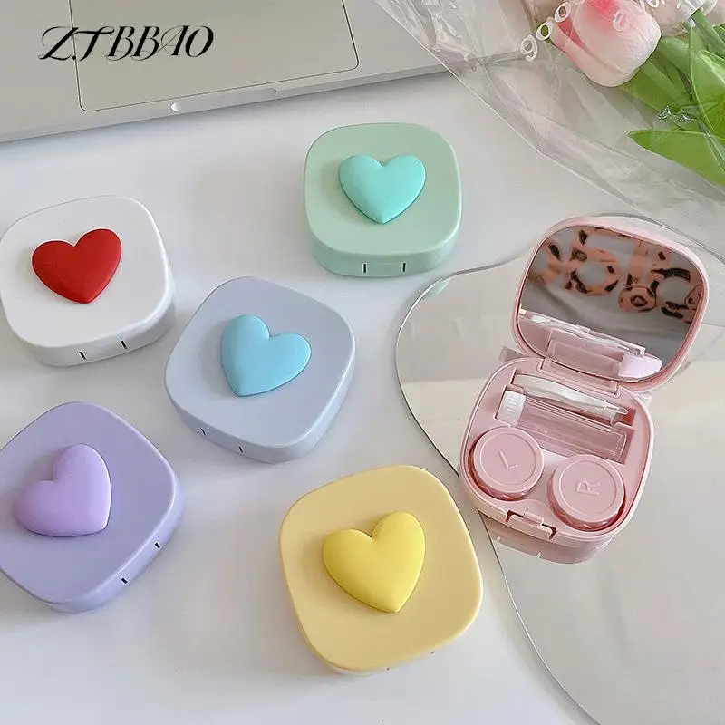 

1Set Travel Lens Box Set With Mirror Eye Lenses Holder Container Cute Heart Design Contact Lenses Case For Cosmetic Contact Lens
