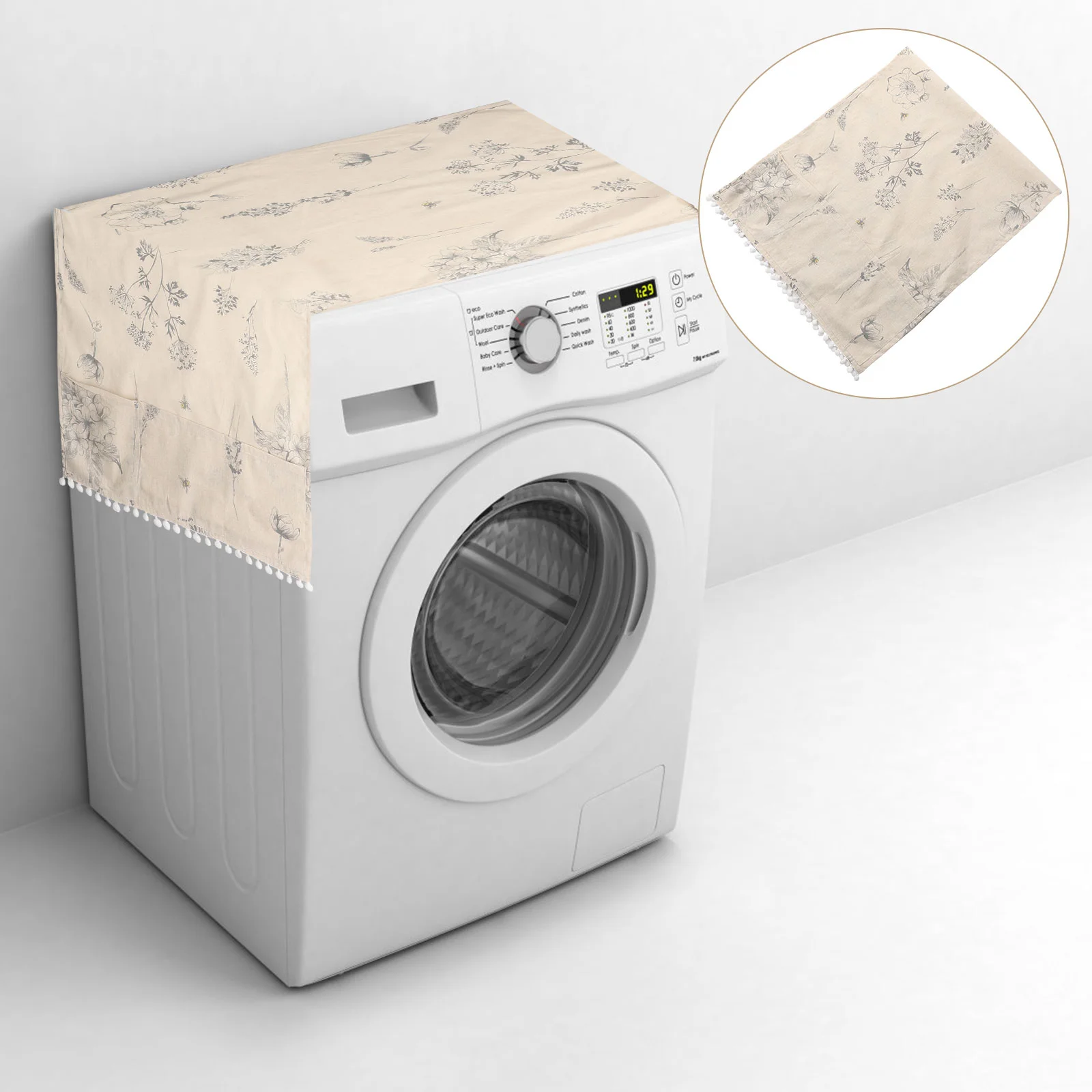 

Cover Washer Protector Dryer Machine Washing Anti Mat Refrigerator Fridge Loader Cotton Appliance Oven Organizer Linen Pattern