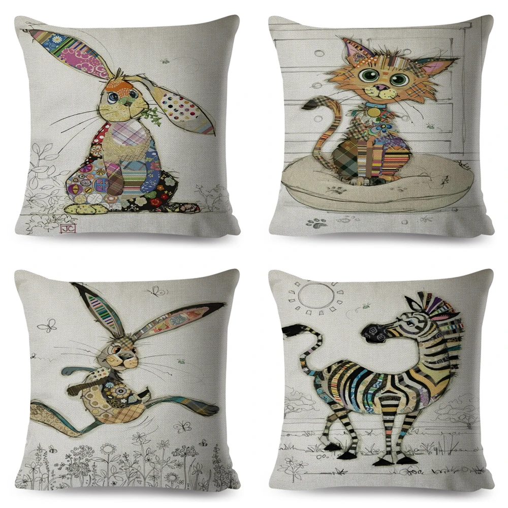 Наволочка в скандинавском стиле с изображением обезьяны собаки кошки кролика