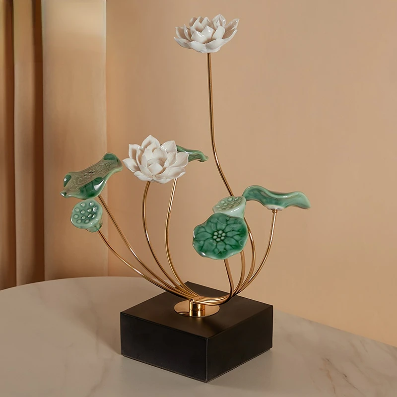 

Light Luxury Senior Sense Lotus Family Decoration New Home Gift New Chinese Living Room Study Porch Soft Decoration