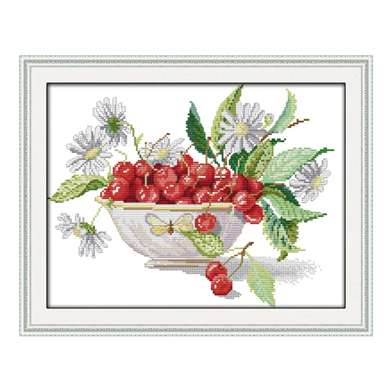 

Cherry fruit bowl cross stitch kit cartoon 14ct 11ct count print canvas stitching embroidery DIY handmade needlework