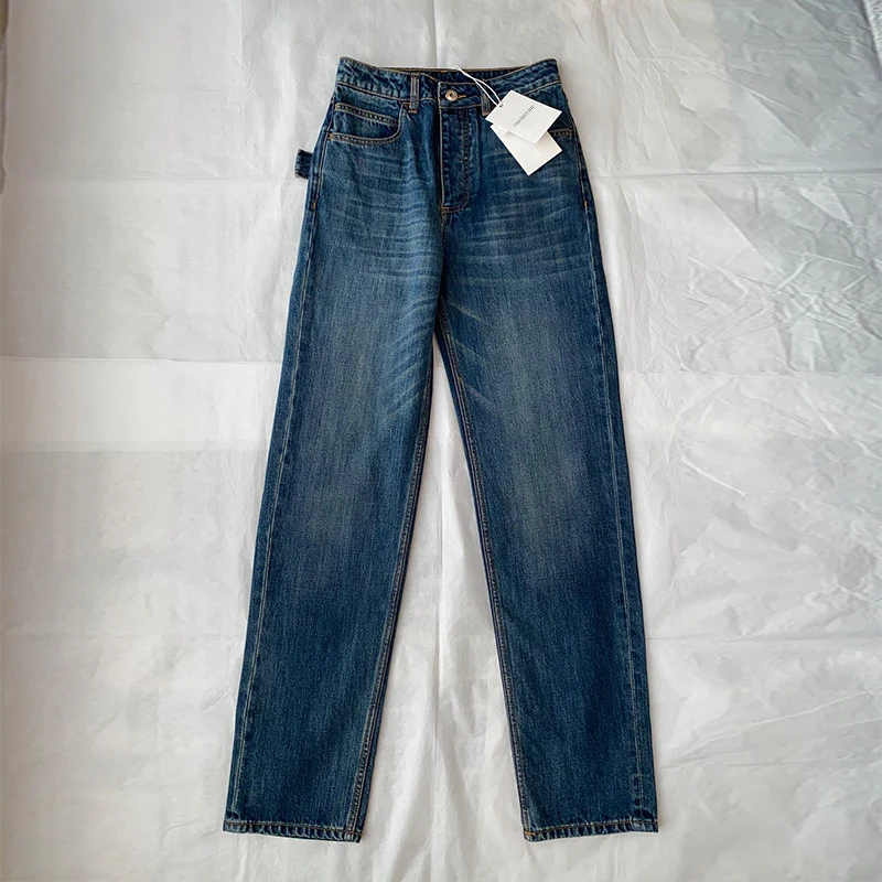 

New Style 23 Streetwear Women Fashion Jeans 100% Cotton High Waist Wide Leg Denim Pants Vintage Blue Casual Straight Trousers