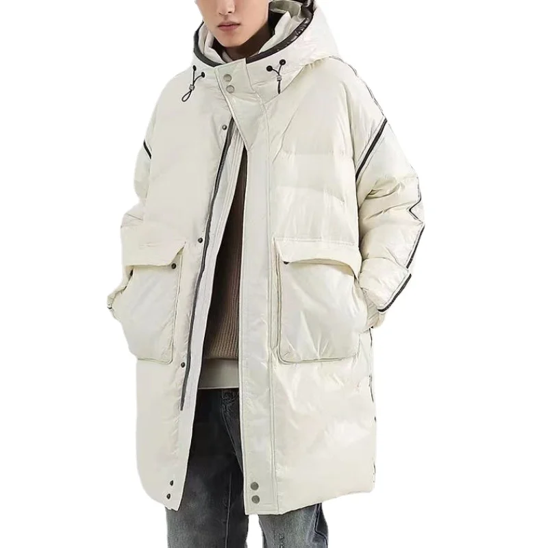 Men's Down Jacket Parkas Medium Length White Duck Down Winter Jackets for Men Hooded Puffer Jacket Loose Thickened Warm Fashion