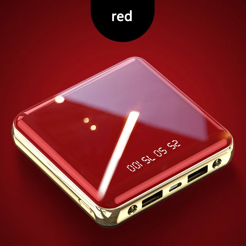 

New Portable Mini Power Bank 6000mAh 10000mah LED Mirror Display Dual USB External Battery Powerbank 2A 5V Fast Charger For