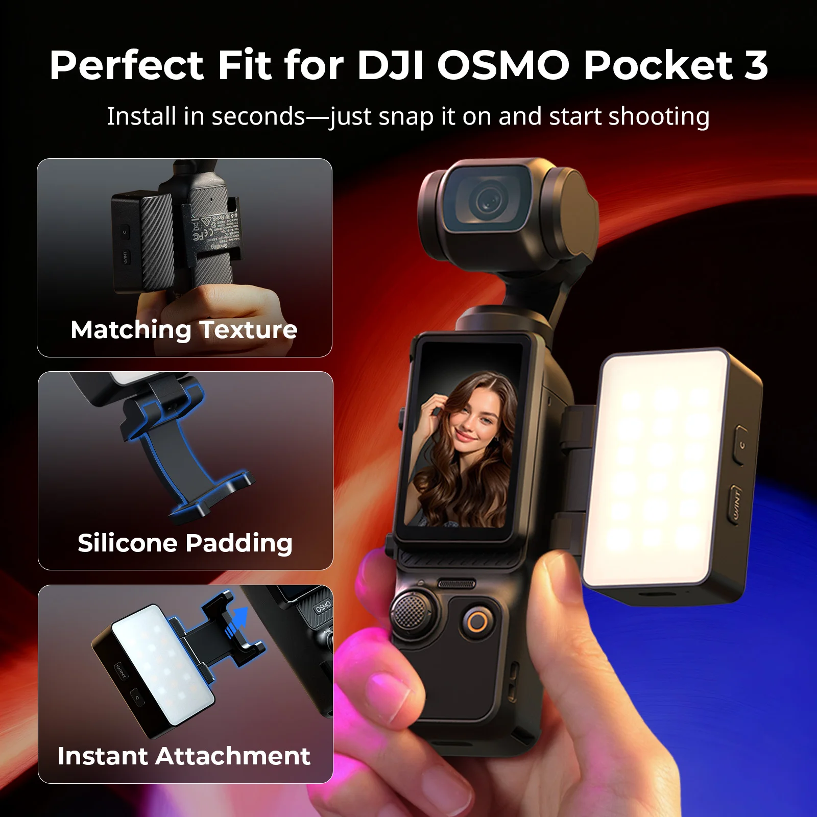 Фото Светодиодный видеосвет SmallRig Bi-Color для DJI Osmo Pocket 3, мини-видеосвет 2700K-6500K для записи селфи и видеоблогов, 5733 №5