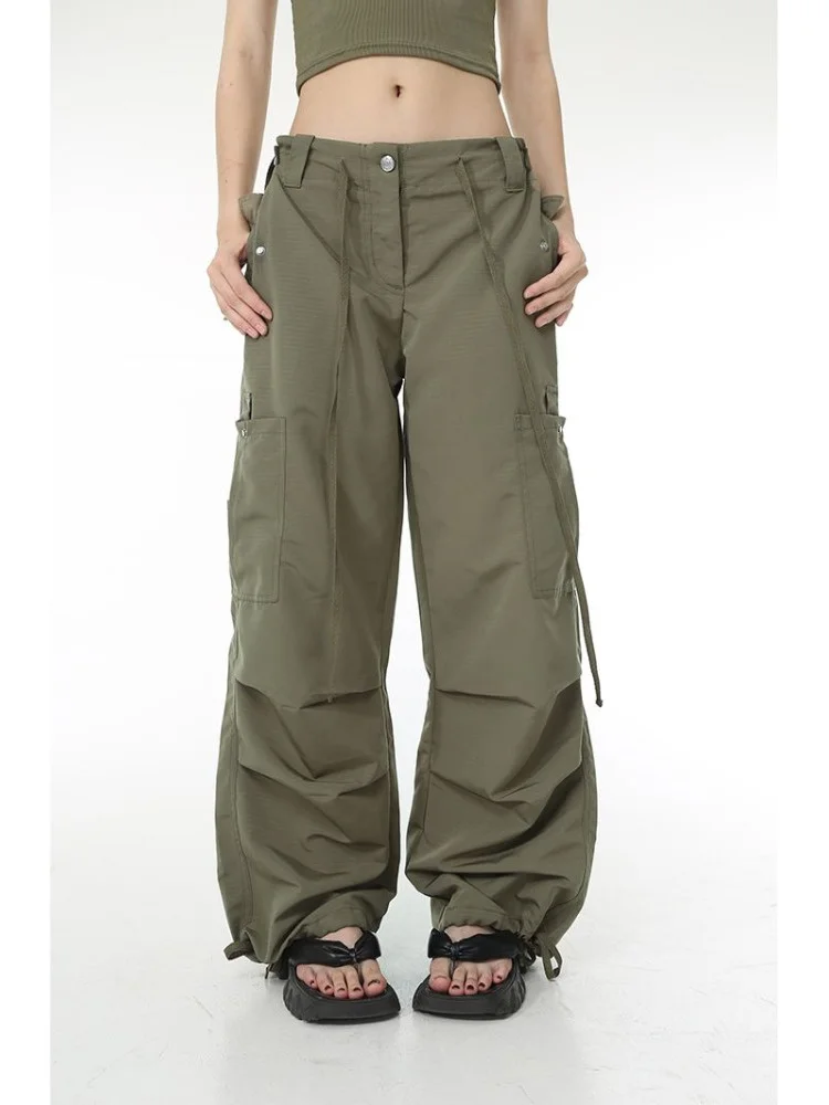 

Vintage Retro Y2K Cargo Pants Women High Street Edgy Style Drawstring Wide Leg Parachute Trousers Female 90s Aesthetic
