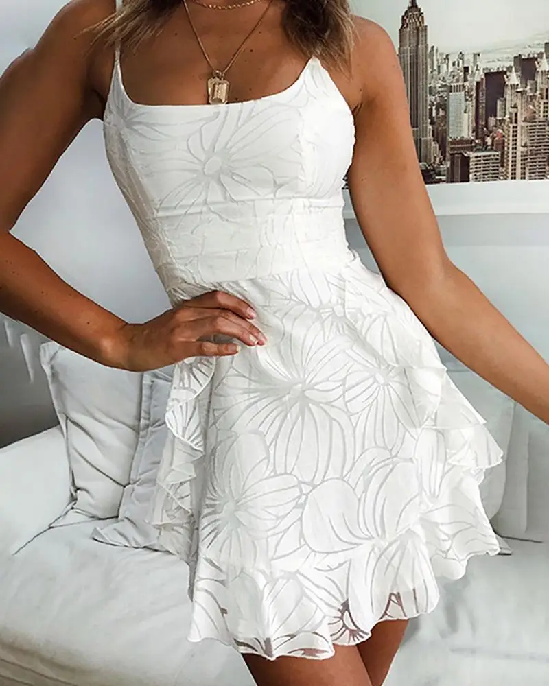 

Женские летние сарафаны без рукавов, сексуальное летнее повседневное женское ТРАПЕЦИЕВИДНОЕ мини-платье с оборками и высокой талией для ве...