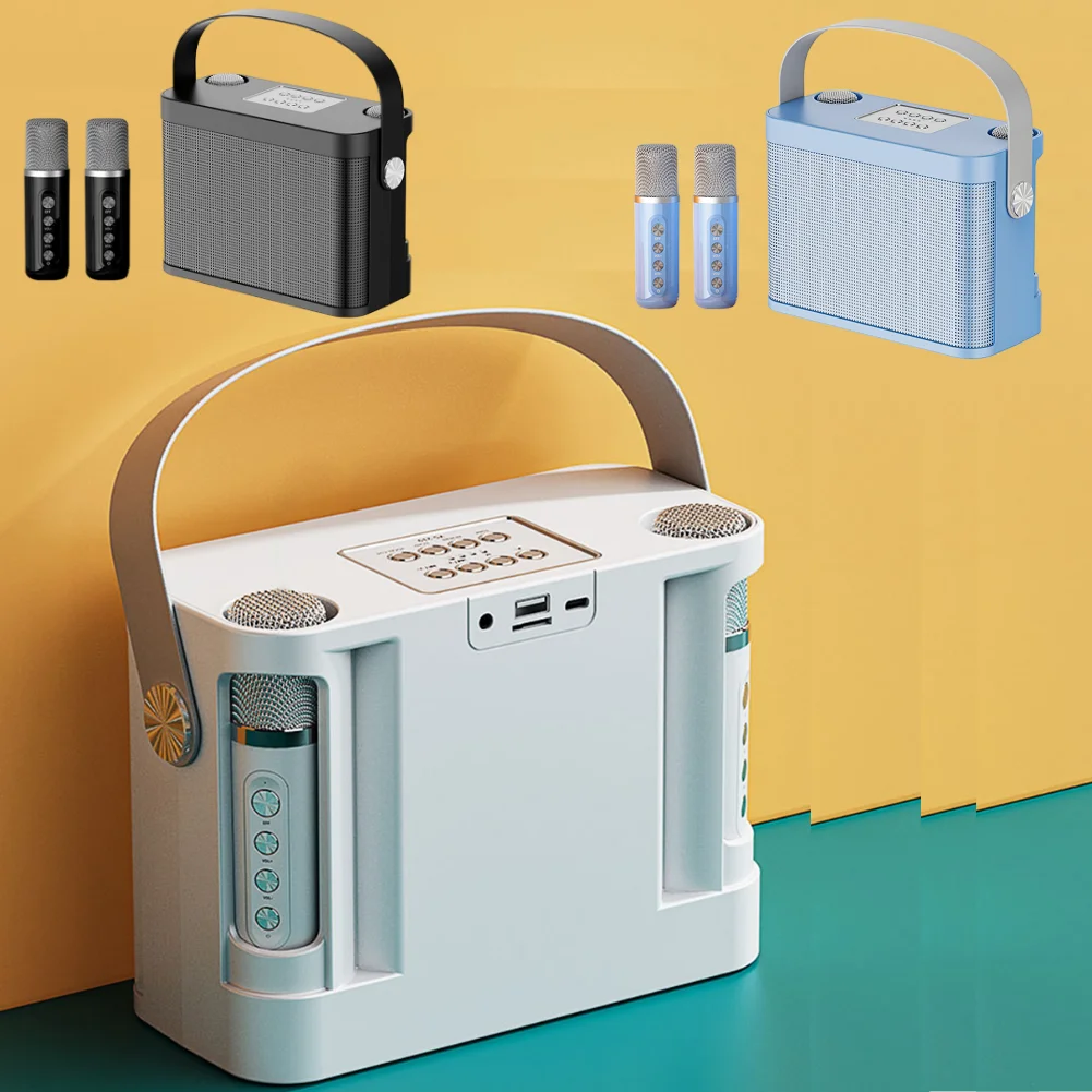 

Handheld KTV Karaoke Machine with Dual Microphone Mobile Karaoke Speaker Machine Bluetooth-compatible 5.0 Home Singing Equipment