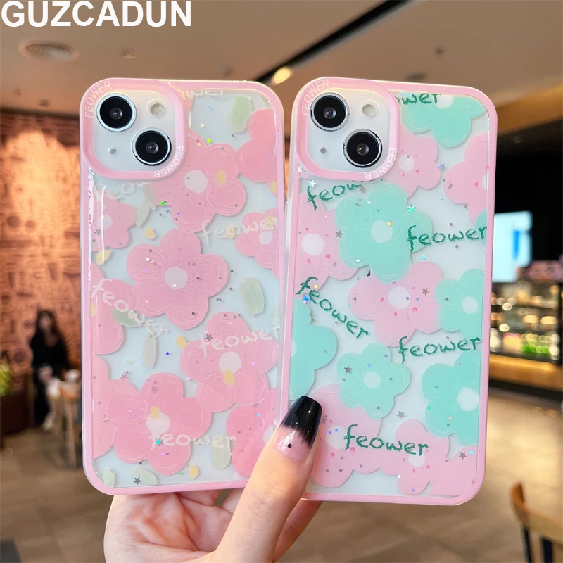 Чехлы для телефонов из ТПУ с блестящими свежими цветами и эпоксидной смолой для Iphone 13 11 12 Pro Max Xr Xs Max X