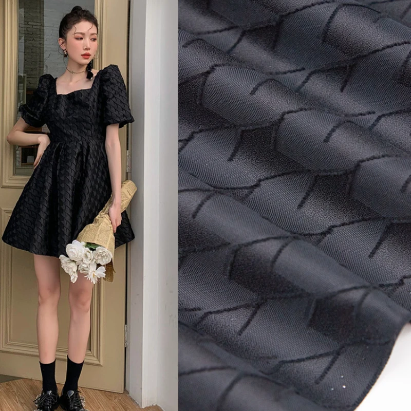 

Yarn Dyed Jacquard Fabric Spring Autumn Thousand Bird Pattern Cut Black Dress Shirt Brand Fashion Design Sewing Wholesale Cloth