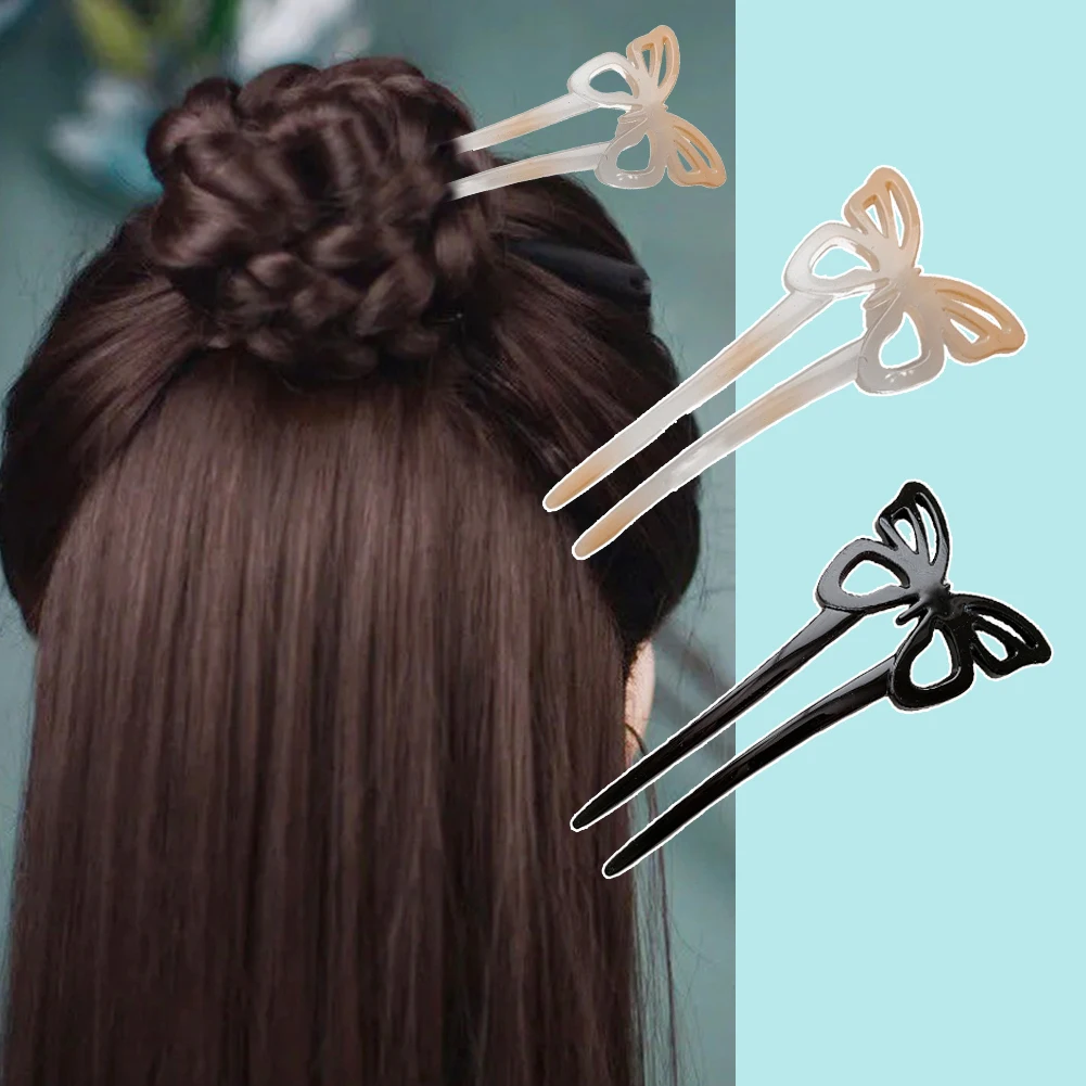 

French Hair Forks U Shape Butterfly Hair Pins Clips Classic Acetate 6 Colors Hair Bun Hair Sticks Women Vintage Hairstyle