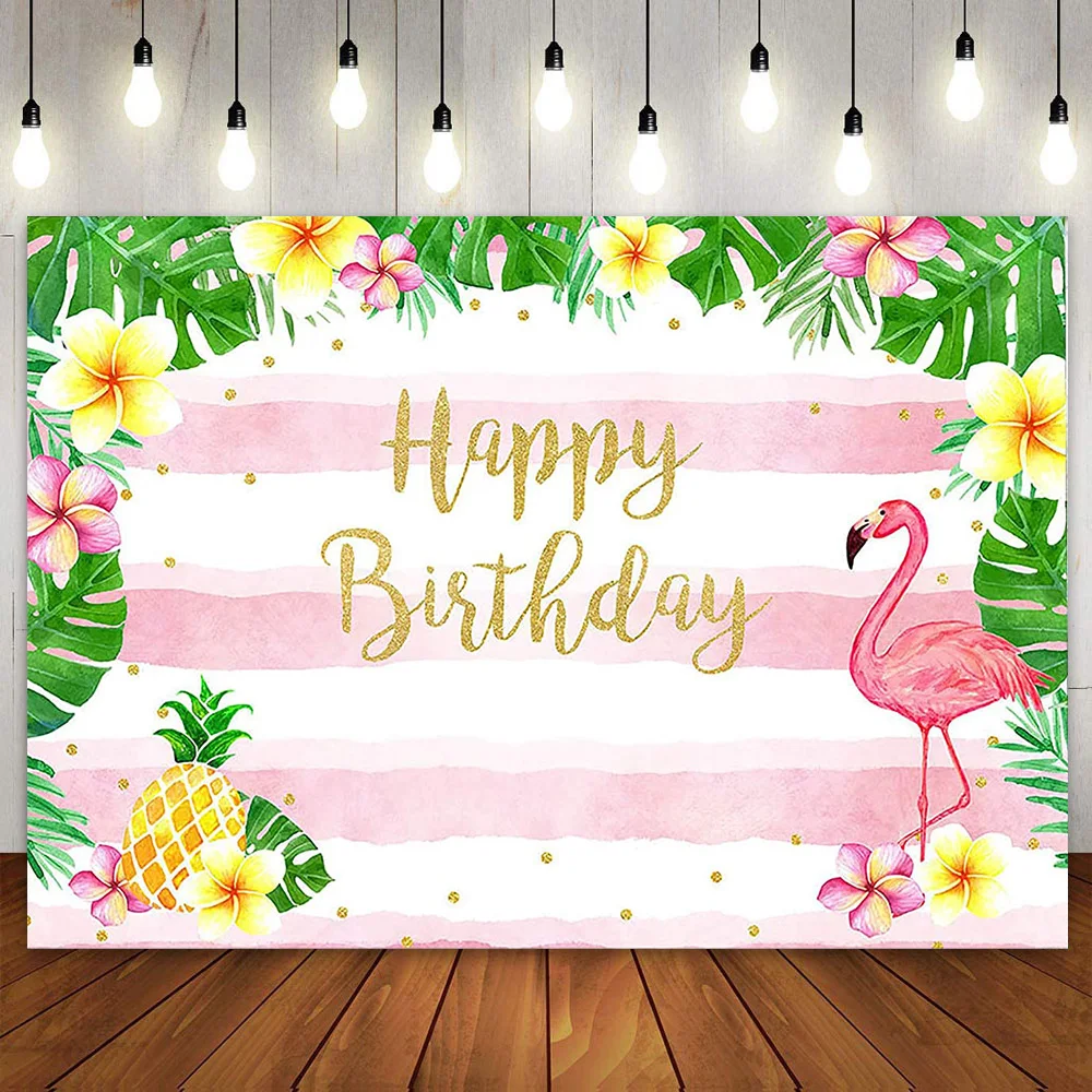 Flamingo Theme Summer Tropical Birthday Party Cake Banner Backdrop Photo Booth Pink Background for Kids Girls Sweet 16th Poster
