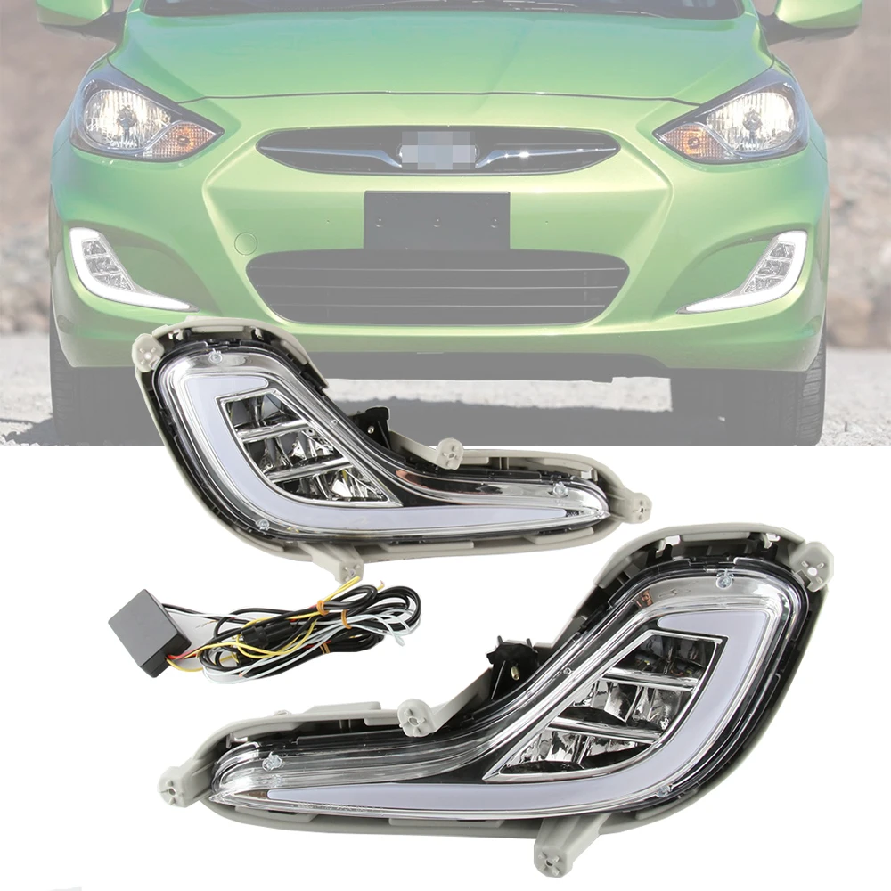 

2 шт., автомобисветодиодный светодиодные дневные ходовые огни для Hyundai Accent Solaris 2010 ~ 2016