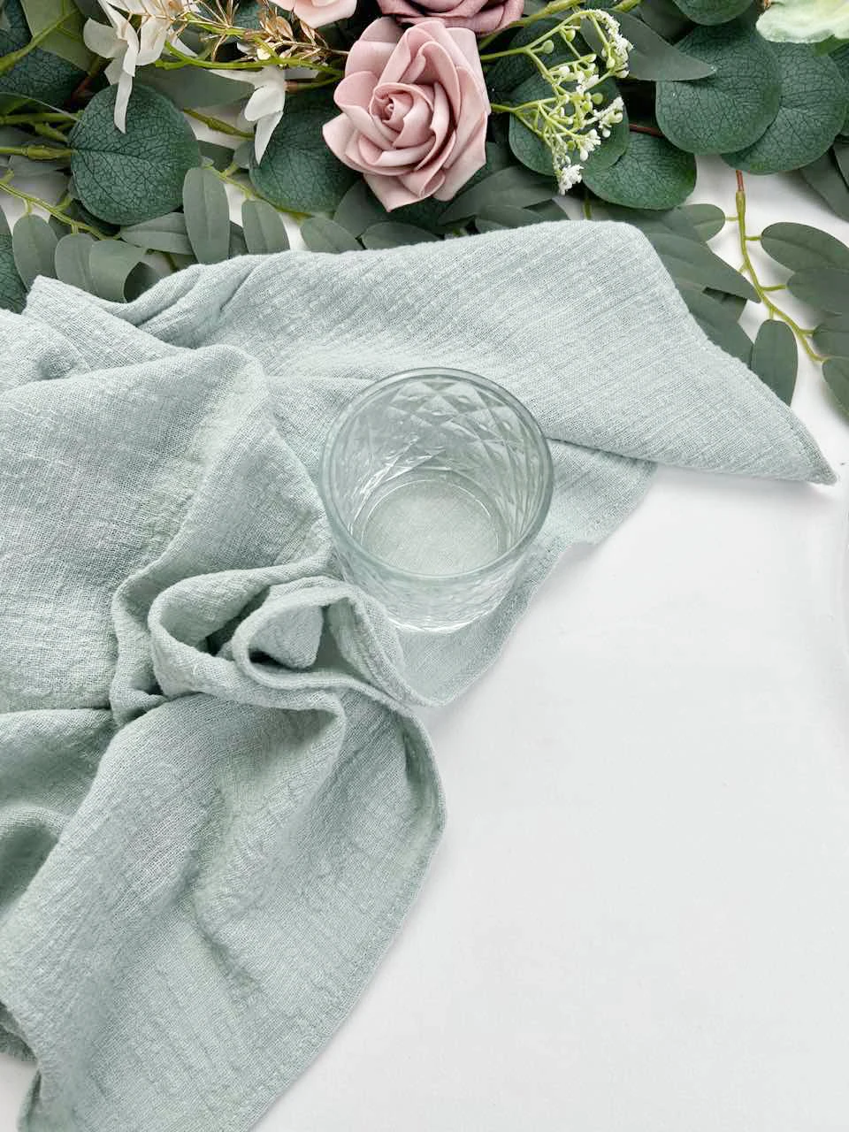 

10pcs 40x40cm 100% Cotton Gauze Sage Green Stitched edges Napkin Wedding Party Christmas Table Decor Retro napkins