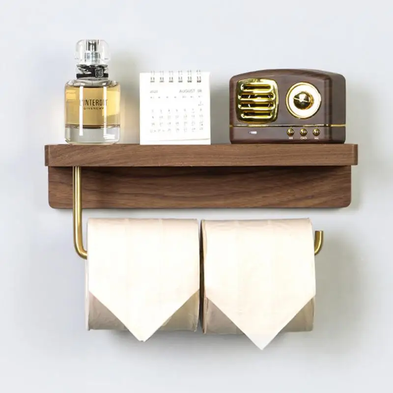 

Wall Mounted Wooden Toilet Paper Holder Tissue Paper Holder Roll Holder With Phone Storage Shelf Bathroom Accessories For Home