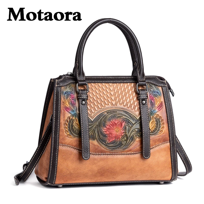 

MOTAORA Retro Style Women's Cowhide Handbag With Strap Miss Versatile Genuine Leather Shoulder Messenger Bag Ladies Commute Bags