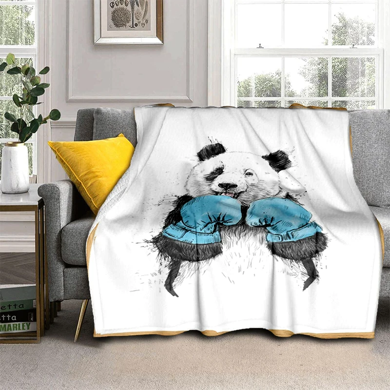 

Plush Picnic Sleeping Napkin Pet Hiking Blankets Gift Warm Animal 3D Art Printing Flannel Panda Blanket Air Conditioning Warm