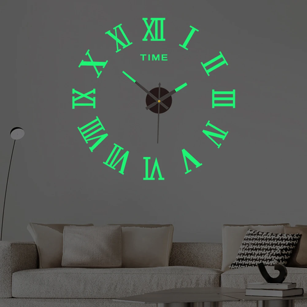 

50*50cm Luminous Mirror Sticker Silent Clock for Decor 3D Wall Clock Frameless Wall Clocks DIY Digital Clock Wall Sticker