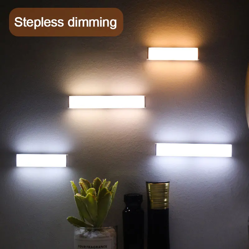 

LED Kitchen Cabinet Light Stepless Dimming PIR Motion Sensor USB Desk Lamp Portable Night Light Aluminum Wardrobe Stair Lamp