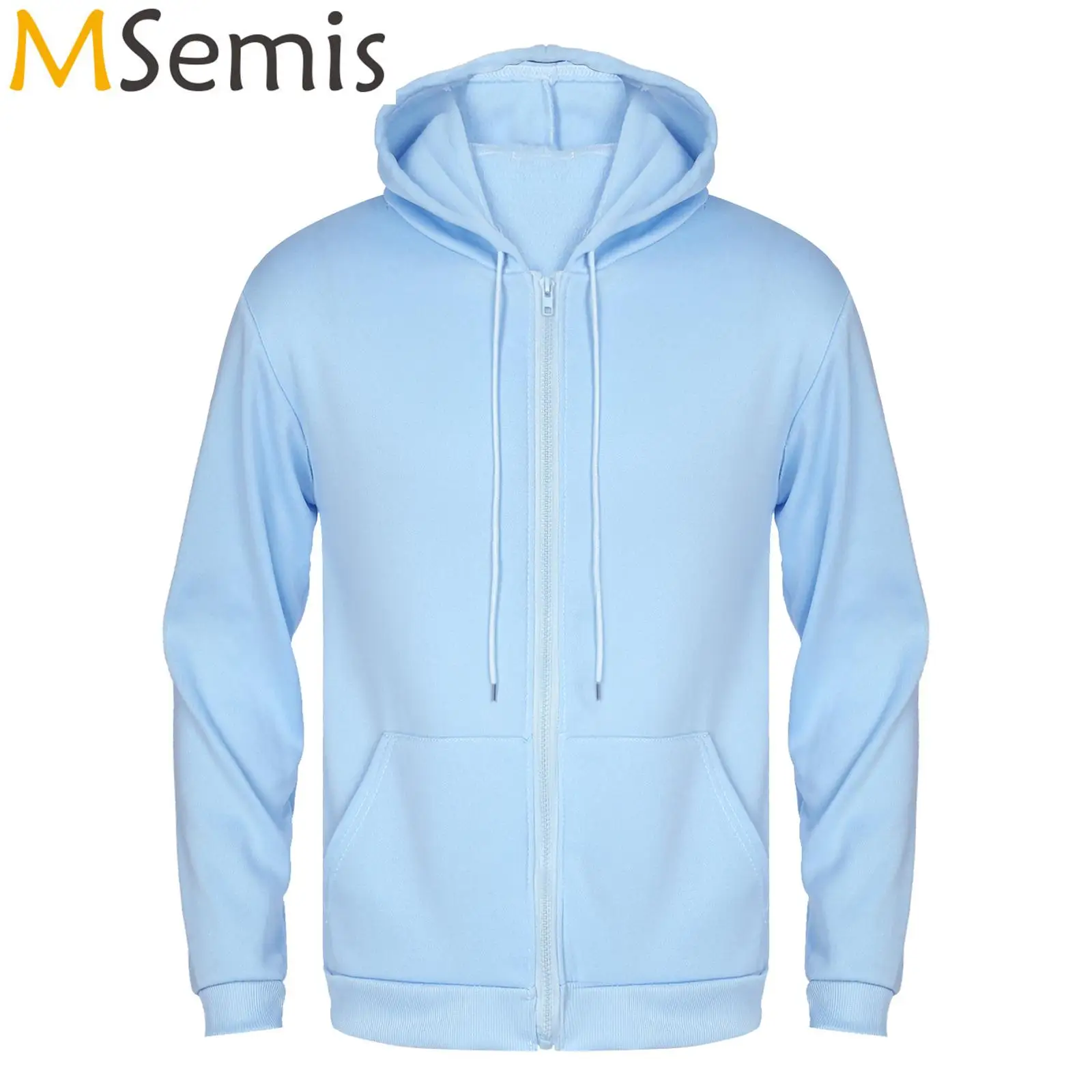 

Mens Womens Zipper Drawstring Hooded Sweatshirt Unisex Casual Solid Color Long Sleeve Hoodie with Pockets