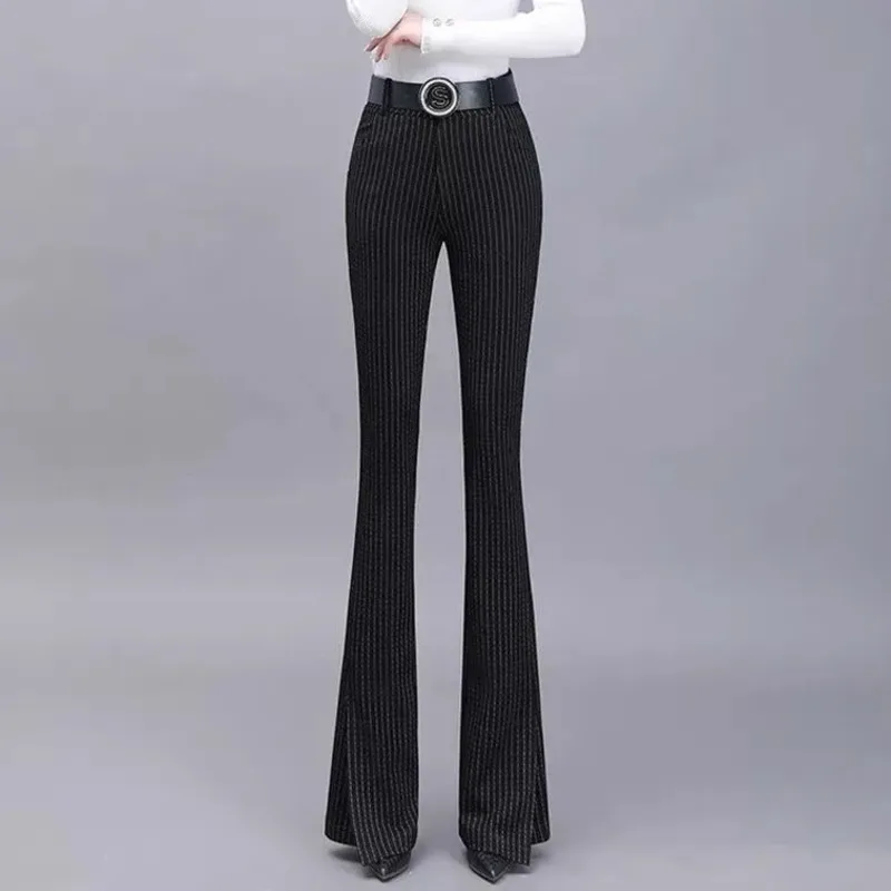 Flared Pants Women Clothing Korean Fashion High Waist Slim Fit Striped Long Trousers 2022 Spring Summer Casual Calça Feminina
