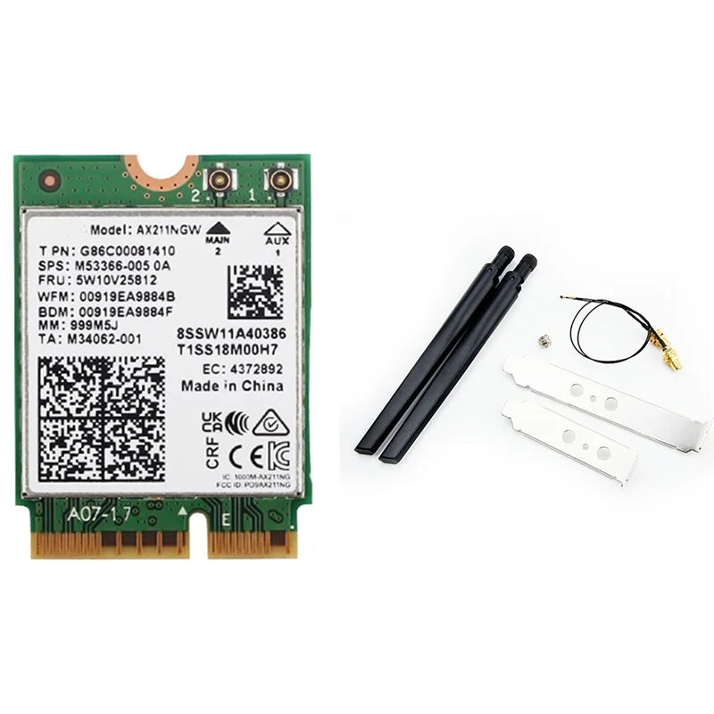 AX211NGW + двойная антенна WiFi 6E M.2 ключ E CNVio2 2 4 ГГц/5 ГГц беспроводная сетевая карта