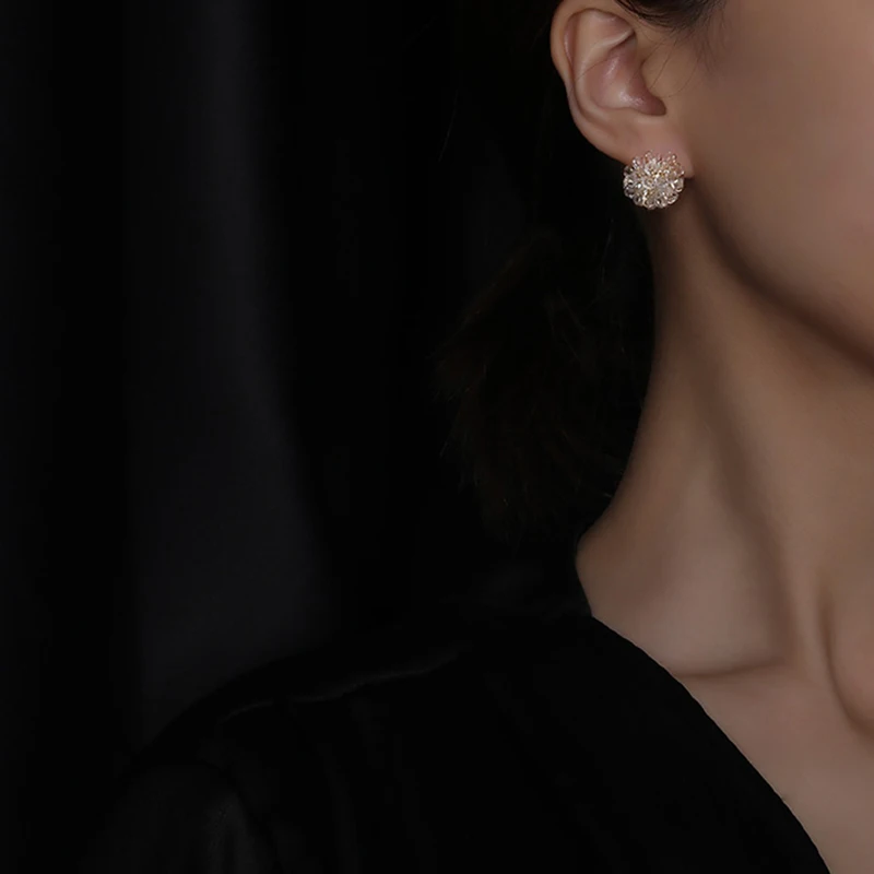 2022 новый дизайн серьги-гвоздики с имитацией кристаллов плетеные цветы корейские