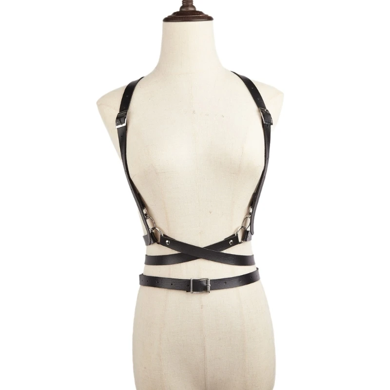 

Y166 Women Punk PU Body Suspender Waist Belt Layered Adjustable Bondage Belt