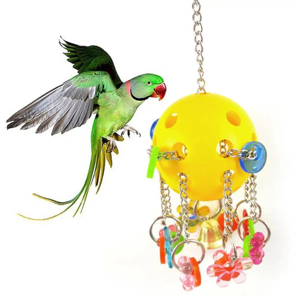 

Pets Bell Fashion Plastic Hanging Toy Ornament Yellow Parrot Hollow Ball Flower Shape Ring Chew Spherical Belt Pendant Pendant