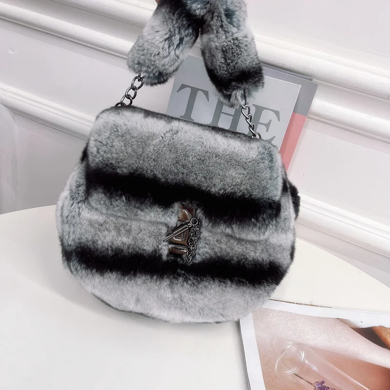 Женская меховая сумка с цепочкой зимняя маленькая сумка-клатч из натурального