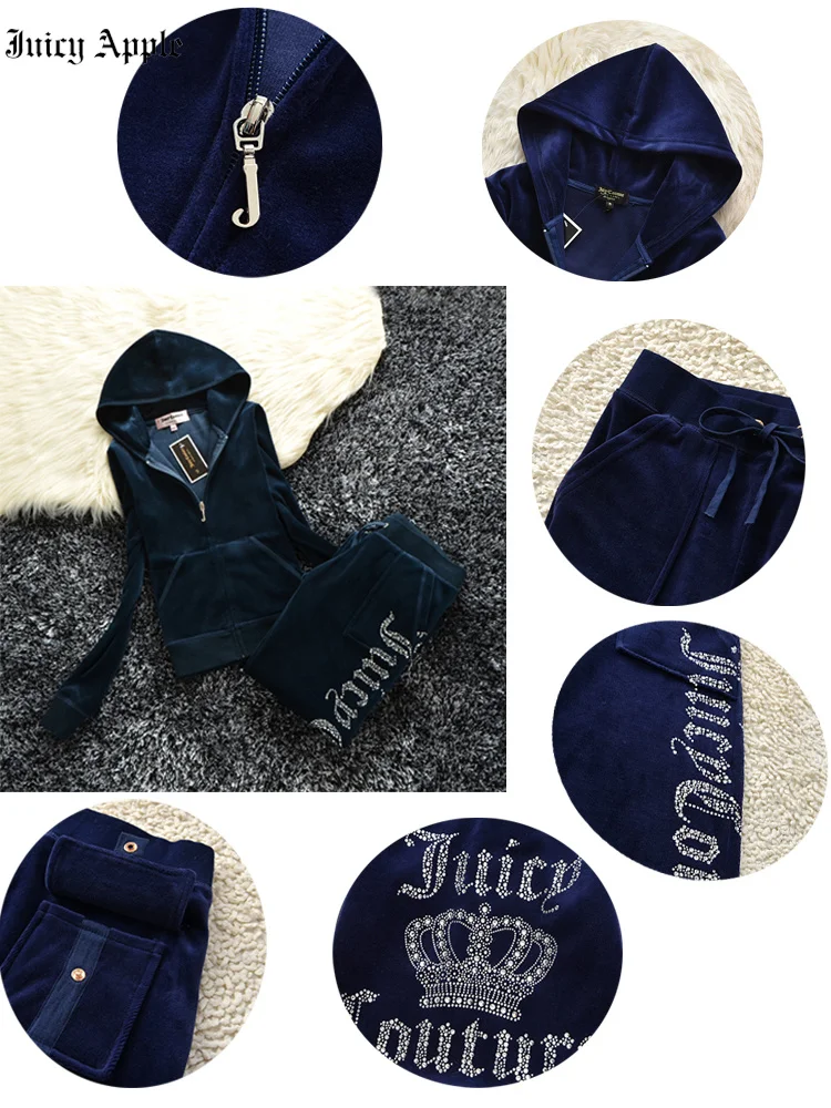 YICIYA Juicy Tracksuit Spring/Fall 2022 Women's Brand Velour Tracksuit Suit Women Velvet Zipper Sweatshirt And Pants Sewing Suit images - 6