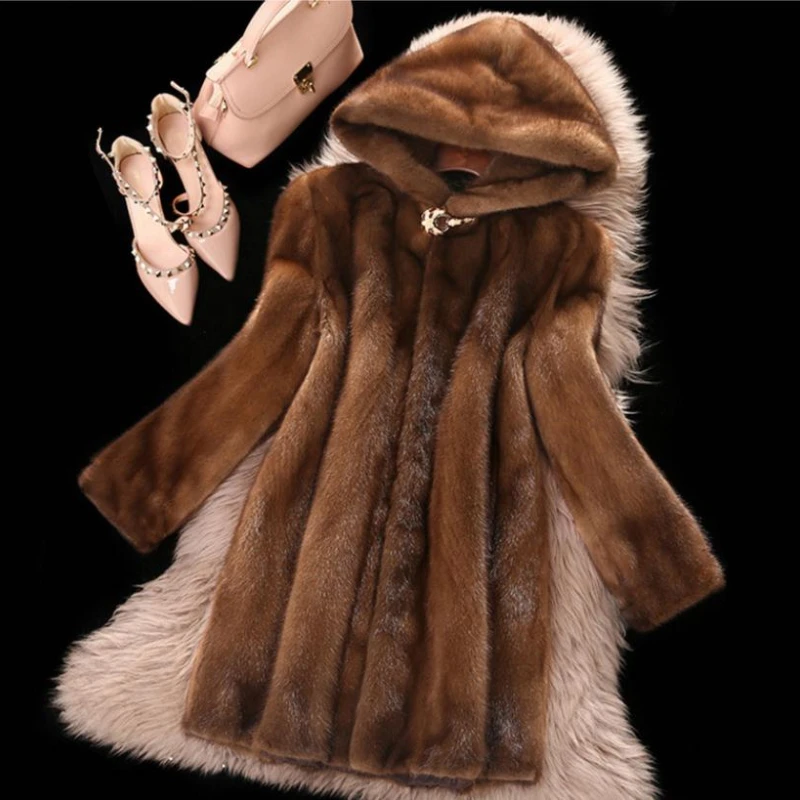 Women mink coats female mink fur coat genuine long fur coat ladies winter clothes oversize 6xl 5xl 7xl Imitation fur coats